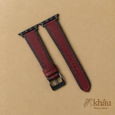 Tricolor Burgundy Epsom Leather Apple Watch Band — front view