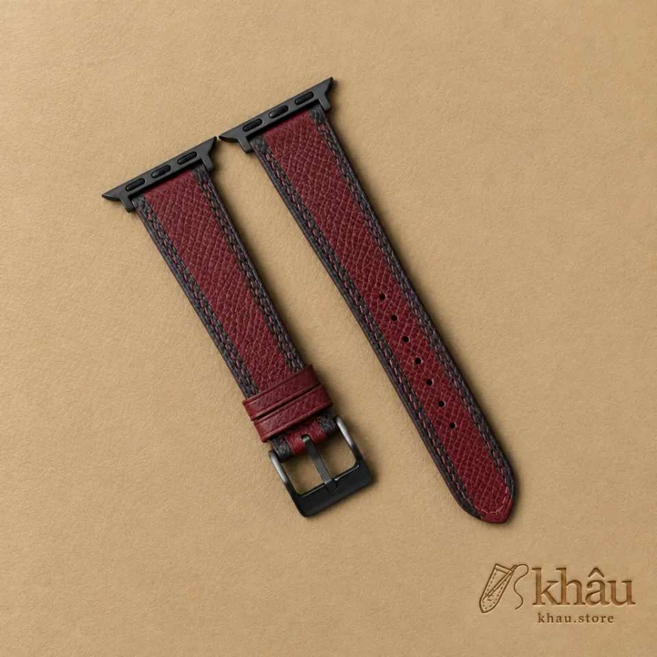 Tricolor Burgundy Epsom Leather Apple Watch Band — front view