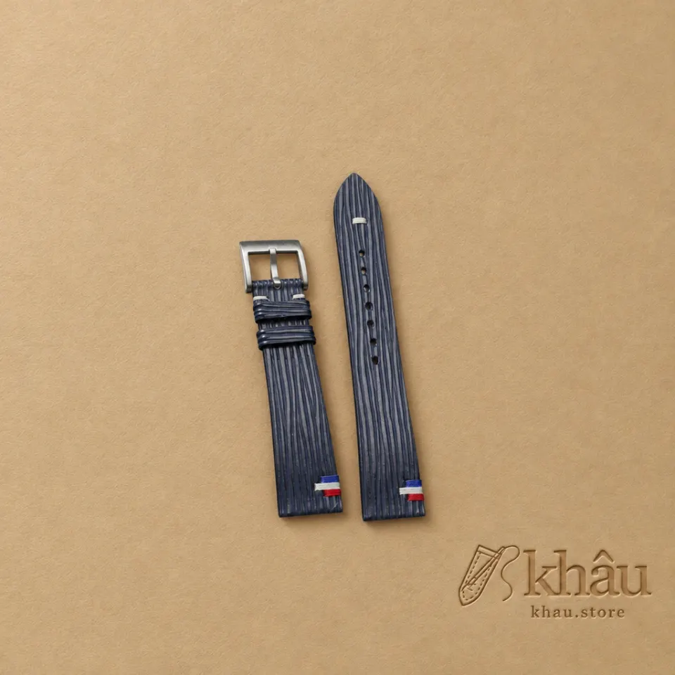 Navy Calfskin Leather Netherlands Flag Watch Strap — front view