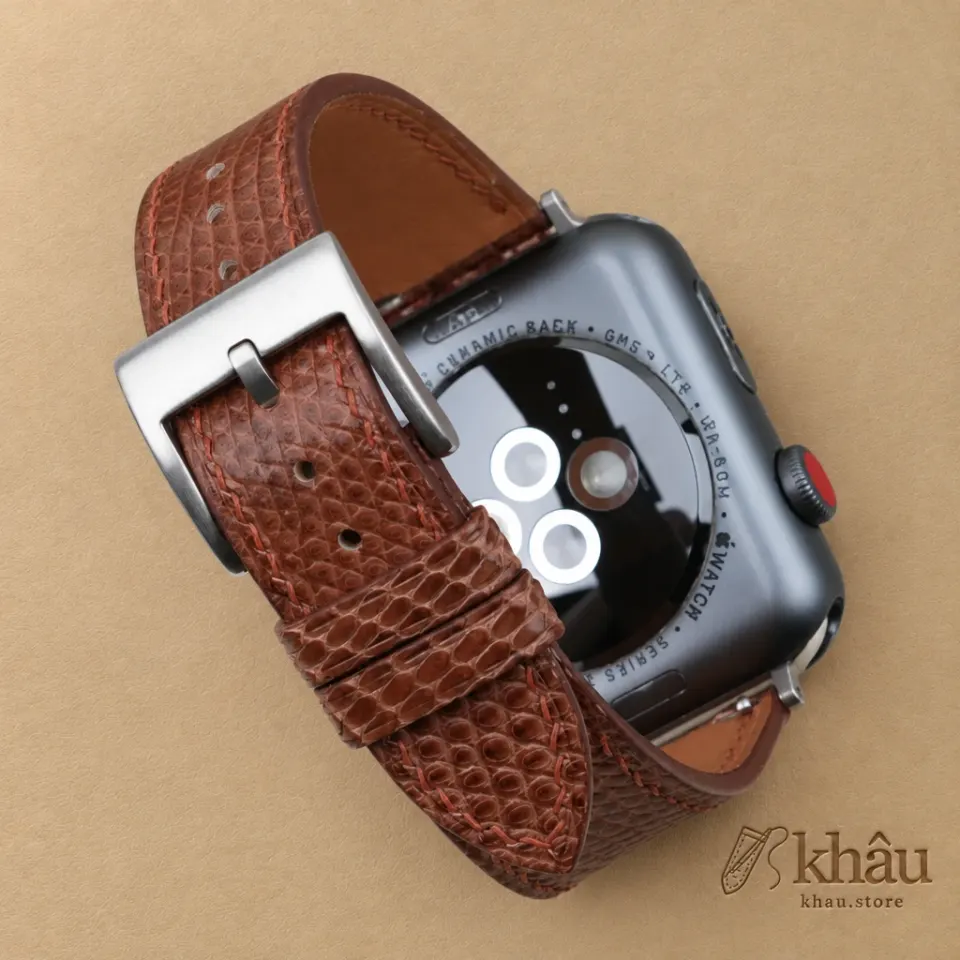 Chocolate Lizard Leather Apple Watch Band — additional view