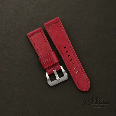 Evil Red Vachetta Veg Leather Strap for PAM Watch — front view