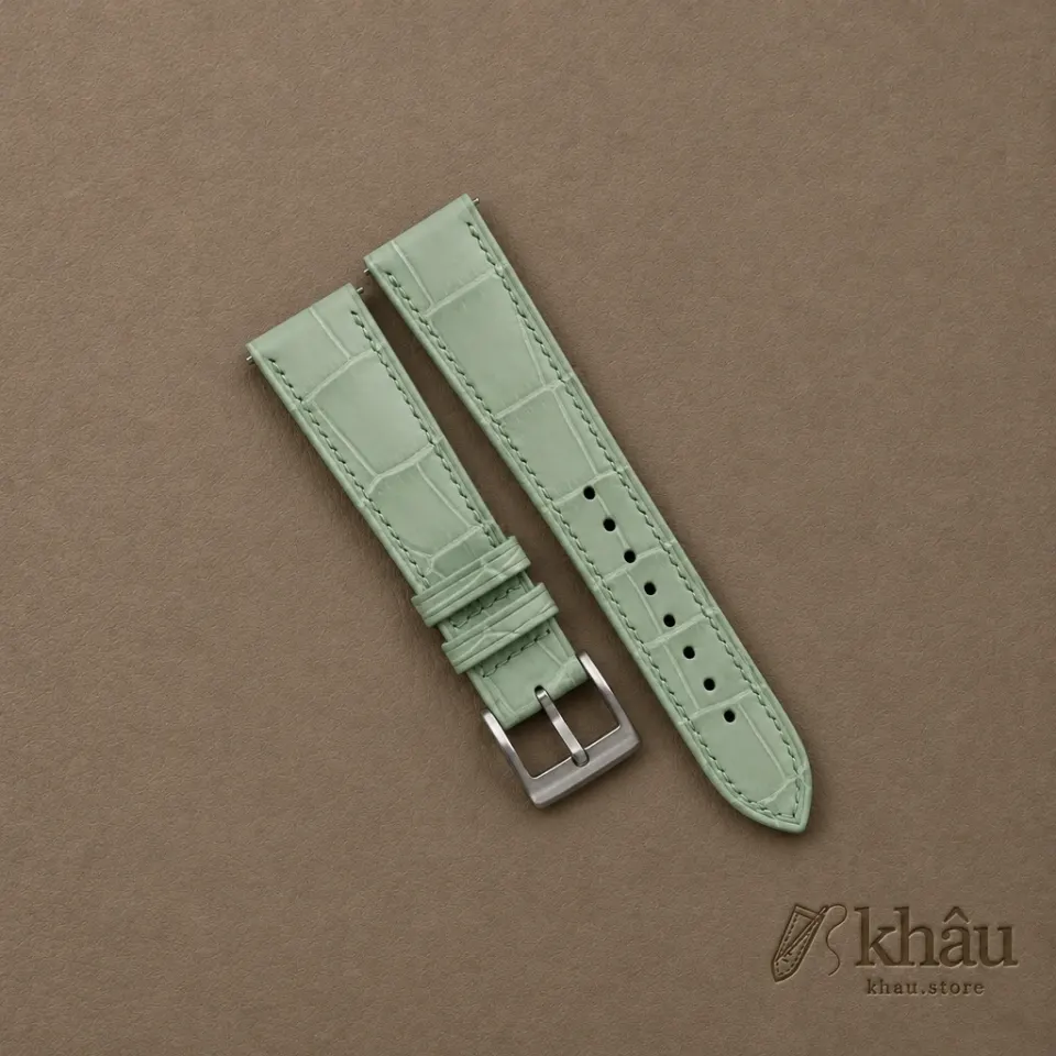 Mint Alligator Leather Watch Strap — front view