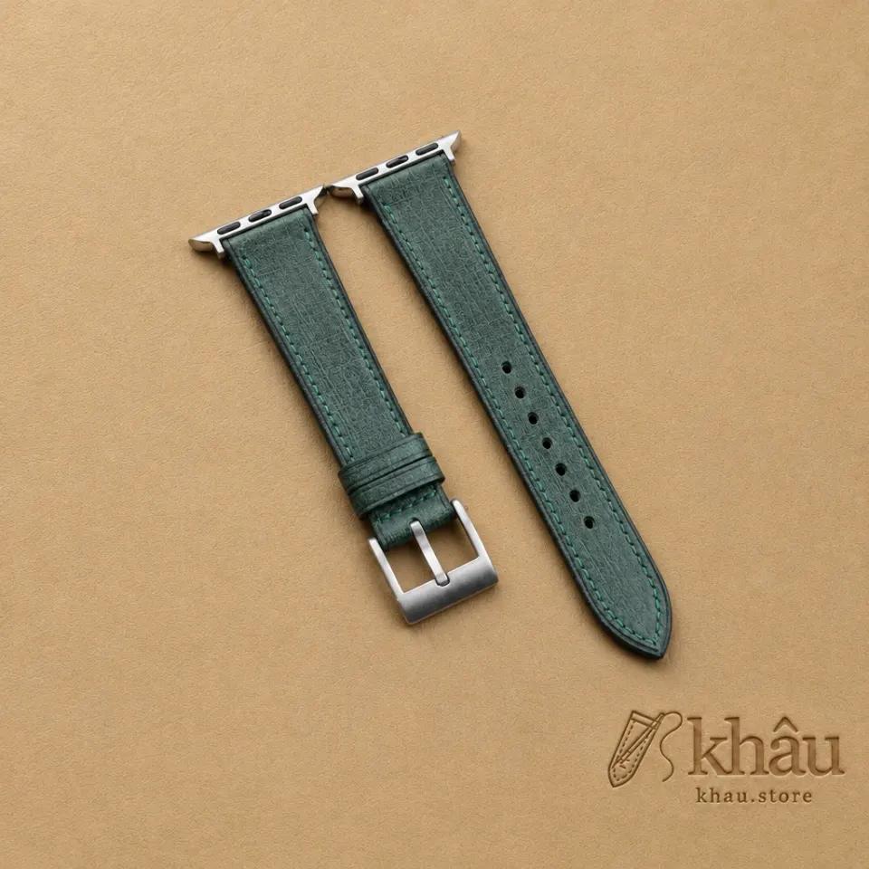 Dark Green Babele Leather Apple Watch Band — front view