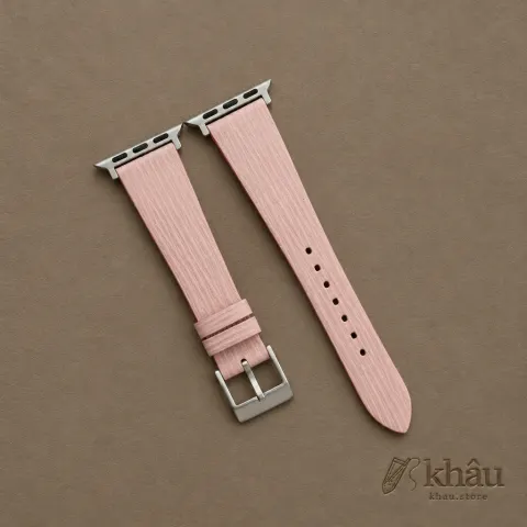 Light Pink Calfskin Apple watch band – Waves Texture — front view