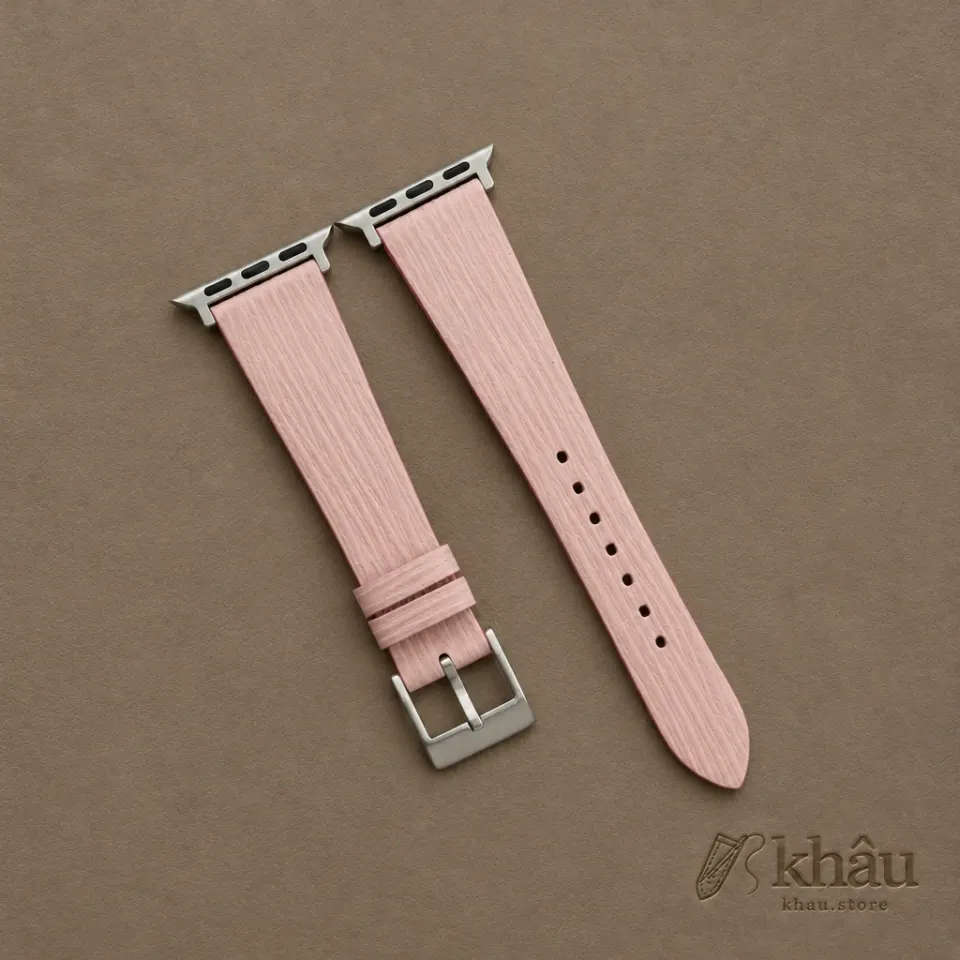 Light Pink Calfskin Apple watch band – Waves Texture — front view