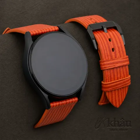 Orange Calfskin Leather Samsung Watch Band – Wave Texture — front view