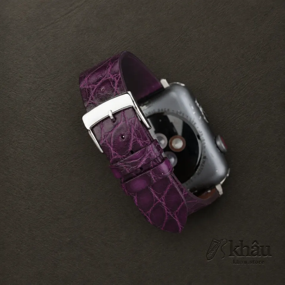 Vintage Purple Round Scales Alligator Leather Apple Watch Band — additional view