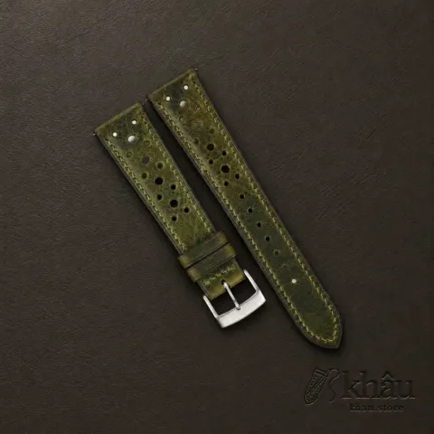 Rally Olive Waxed Badalassi Carlo Leather Watch Strap — front view