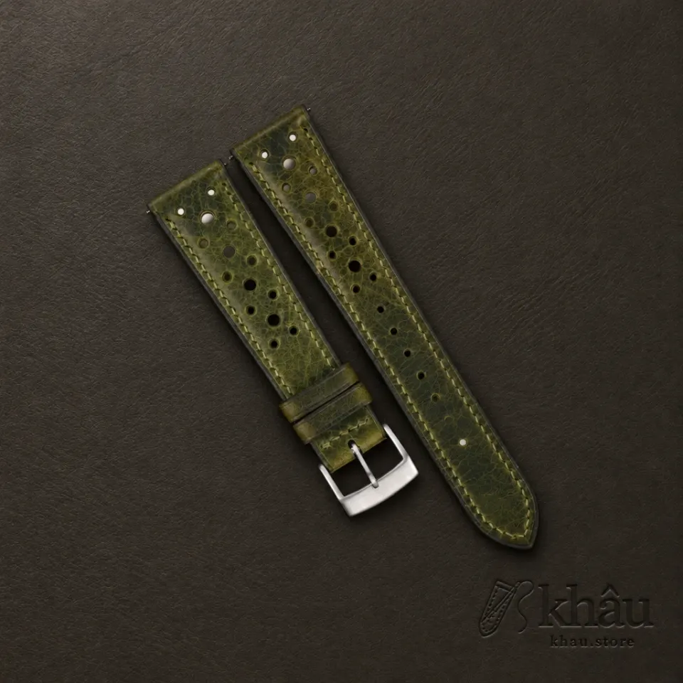 Rally Olive Waxed Badalassi Carlo Leather Watch Strap — front view
