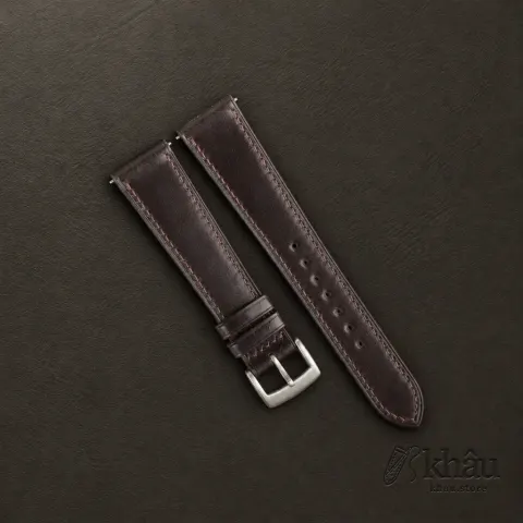 Brown Shell Cordovan Leather Watch Strap — front view