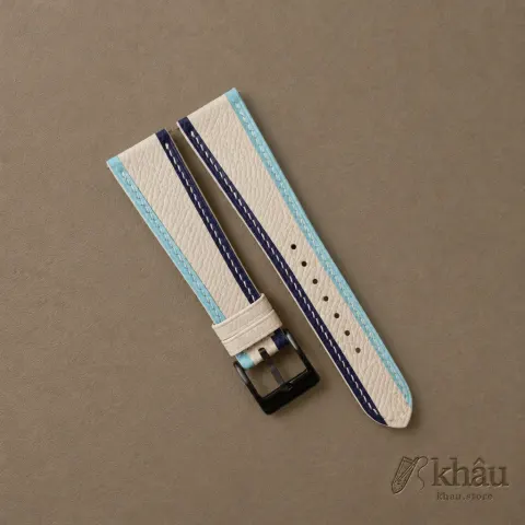 Tricolor Pearl White Epsom Leather Watch Strap — front view