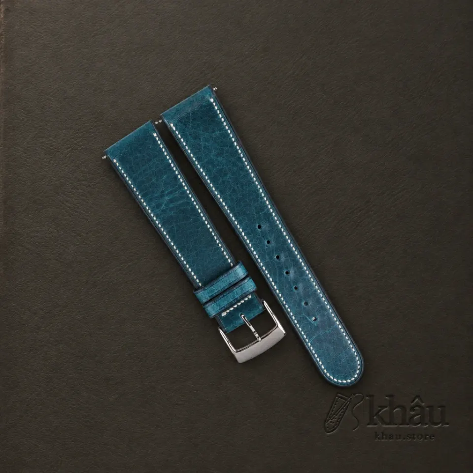 Micro Stitch Dark Aqua Blue Waxed Badalassi Carlo Leather Watch Strap — front view