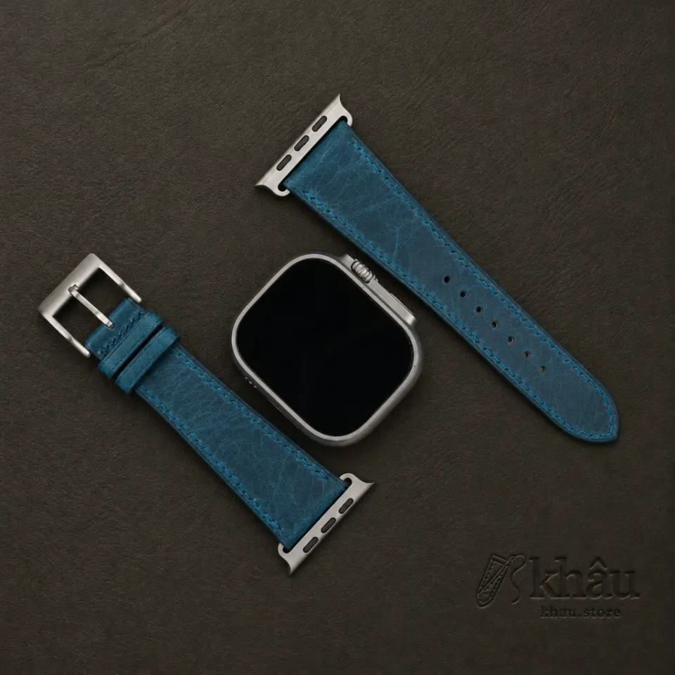 Dark Aqua Blue Waxed Badalassi Carlo Leather Apple Watch Ultra Band — additional view