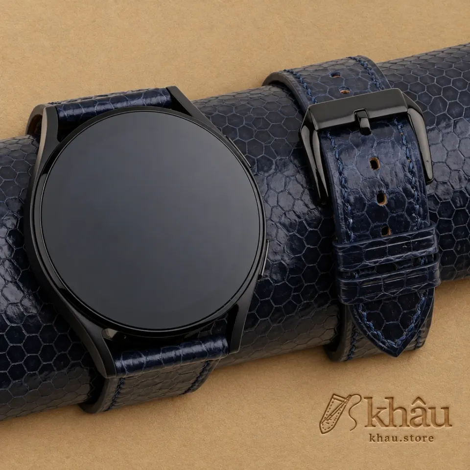 Navy Snake Sea Leather Samsung Watch Band — front view