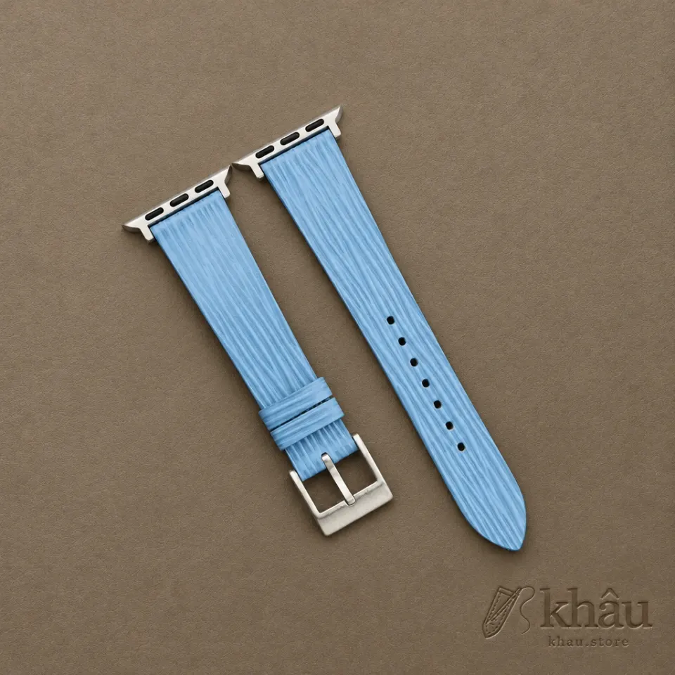 Light Blue Calfskin Apple watch band – Waves Texture — front view