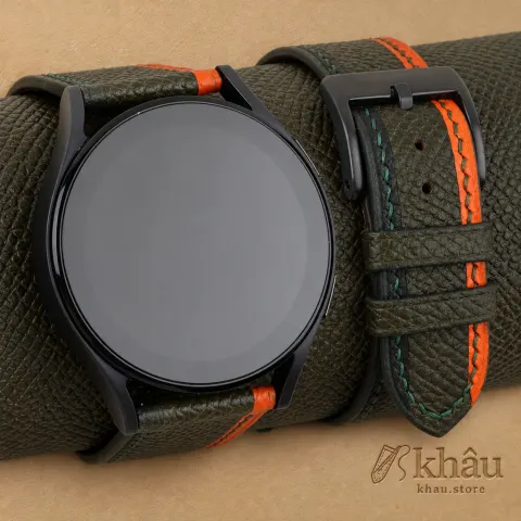 Tricolor Olive Epsom Leather Samsung Watch Band — front view