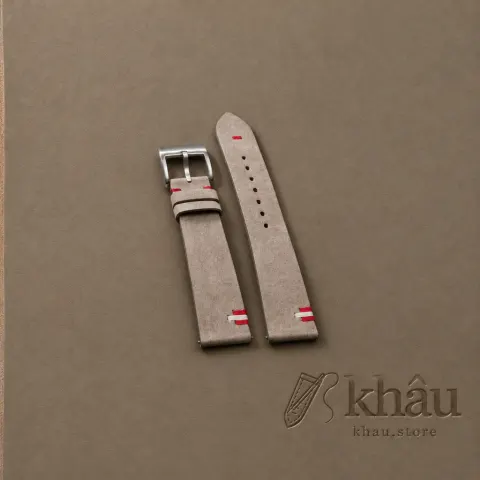 Pastel Nude Nubuck Leather Austria Flag Watch Strap — front view
