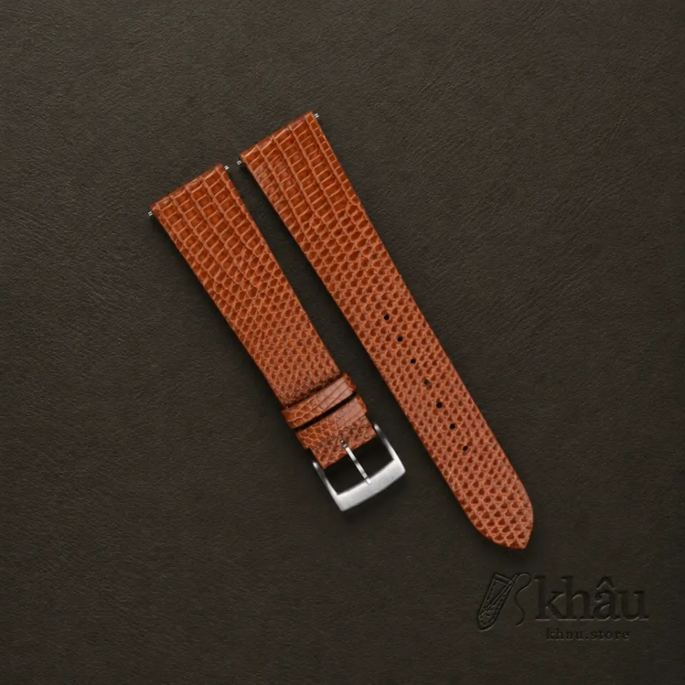 Vintage Brown Lizard Leather Watch Strap — front view