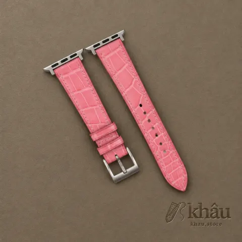 Pink Alligator Leather Apple Watch Band — front view