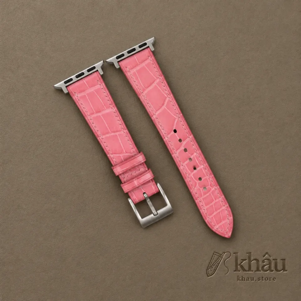 Pink Alligator Leather Apple Watch Band — front view