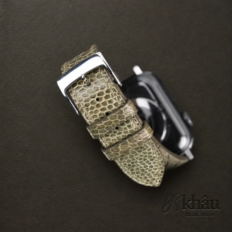 Olive Ostrich Leg Leather Apple Watch Band — additional view