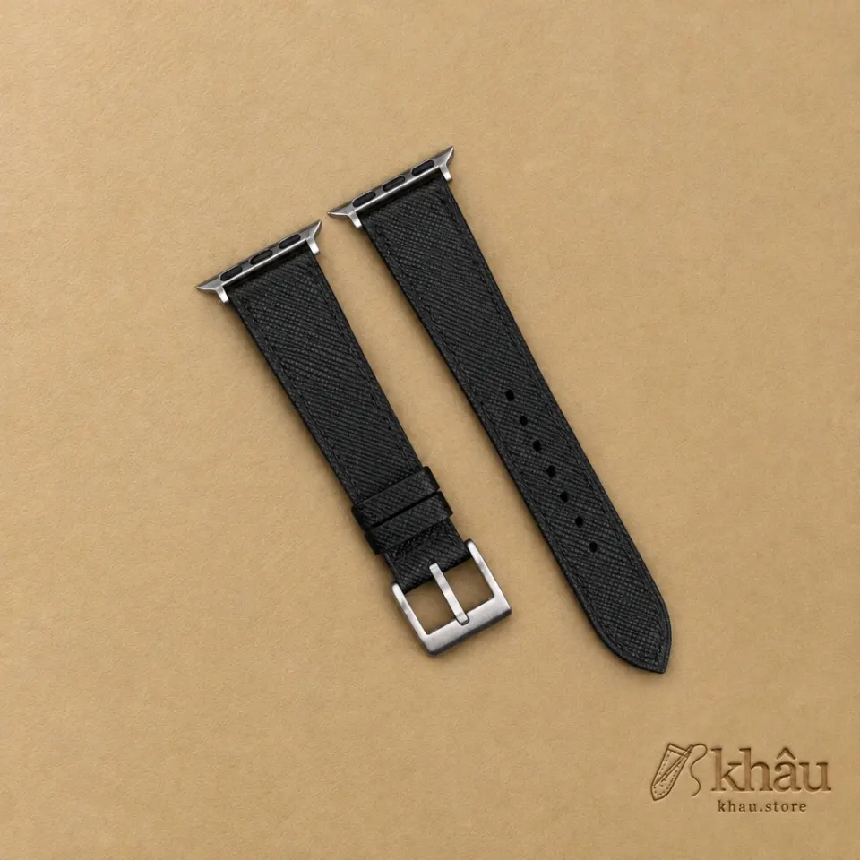 Black Saffiano Leather Apple Watch Band — front view
