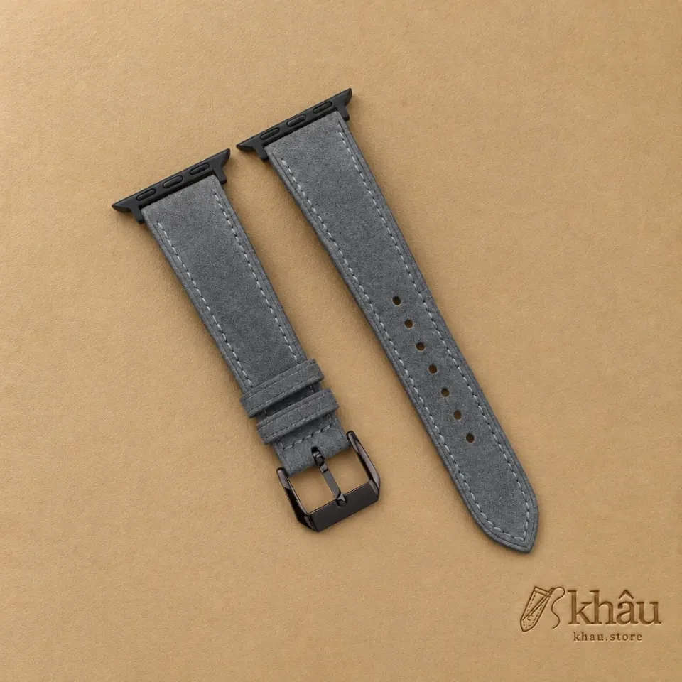 Stone Grey Suede Leather Apple Watch Band — front view