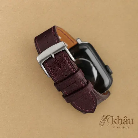Dark Burgundy Box Calf Leather Apple Watch Band — additional view