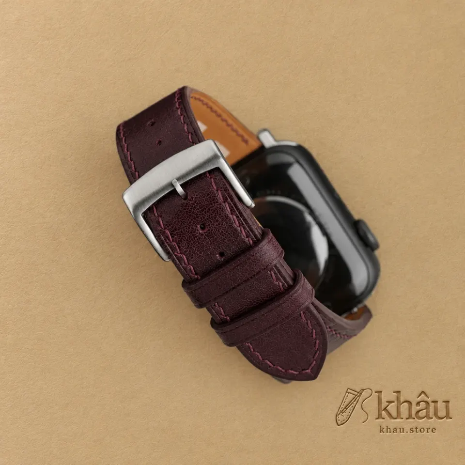 Dark Burgundy Box Calf Leather Apple Watch Band — additional view