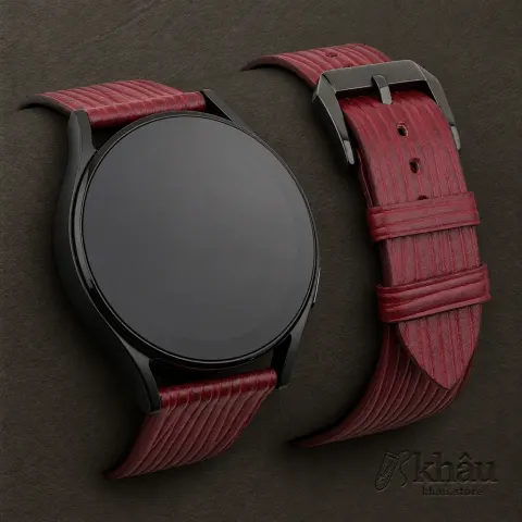 Red Calfskin Leather Samsung Watch Band – Wave Texture — front view