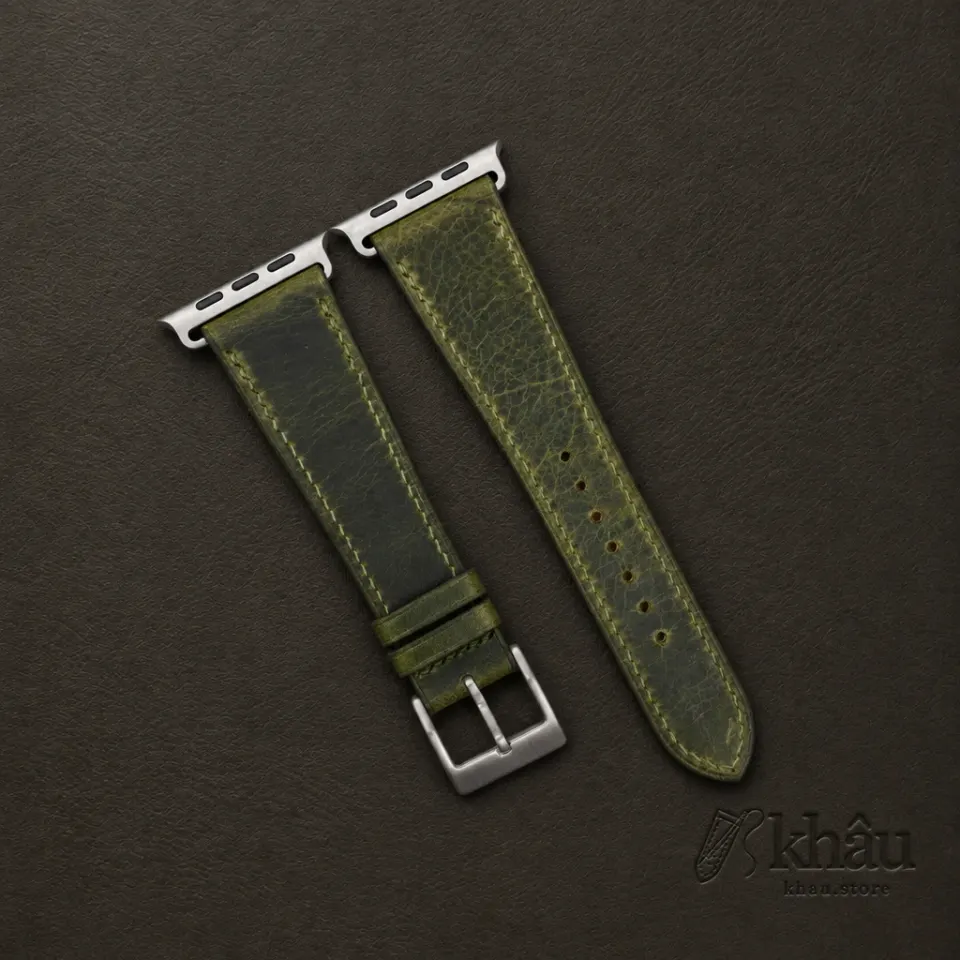 Olive Waxed Badalassi Carlo Leather Apple Watch Ultra Band — front view