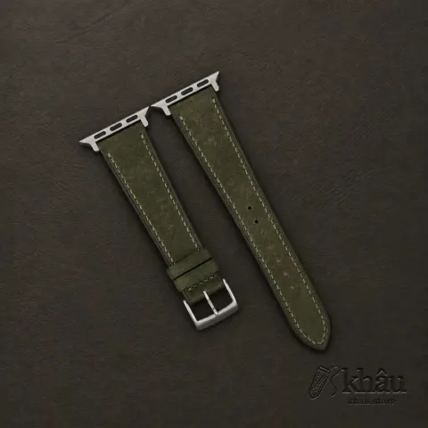 Dark Olive Badalassi Carlo Pueblo Leather Apple Watch Band — front view