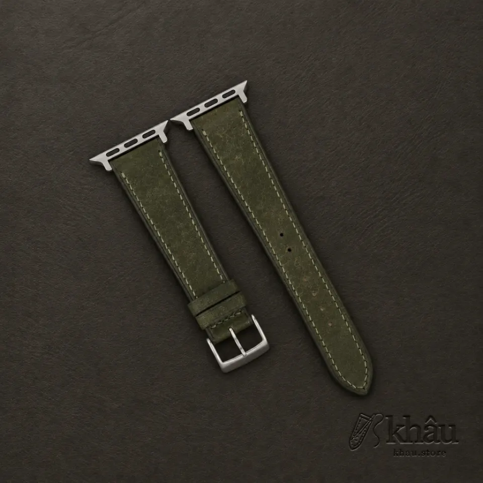 Dark Olive Badalassi Carlo Pueblo Leather Apple Watch Band — front view