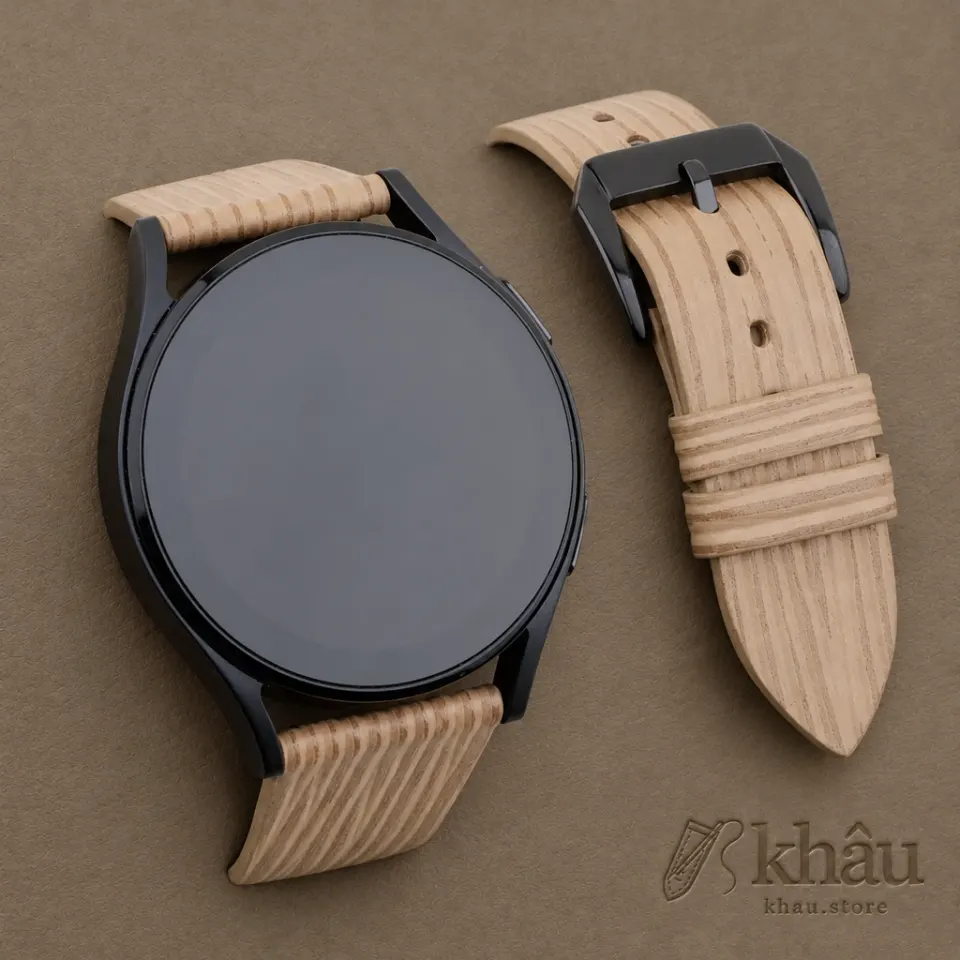 Beige Calfskin Leather Samsung Watch Band – Wave Texture — front view