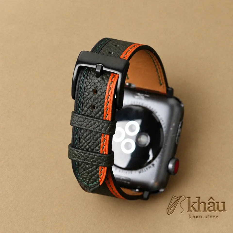 Tricolor Olive Epsom Leather Apple Watch Band — additional view