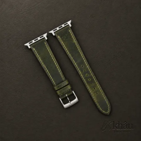 Olive Waxed Badalassi Carlo Leather Apple Watch Band — front view