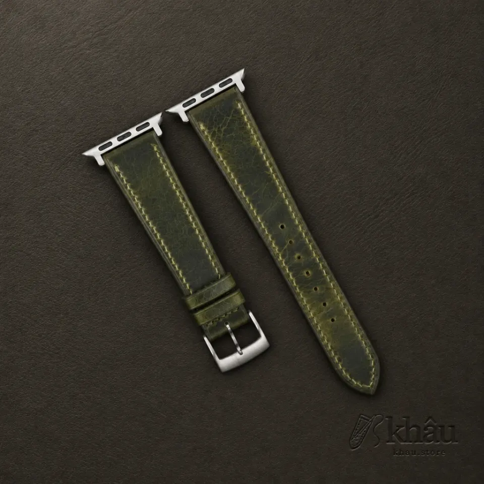 Olive Waxed Badalassi Carlo Leather Apple Watch Band — front view
