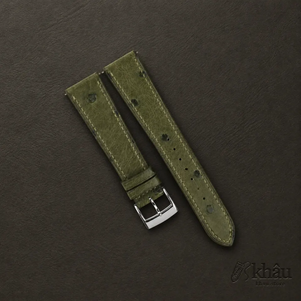 Green Ostrich leather Watch Strap — front view