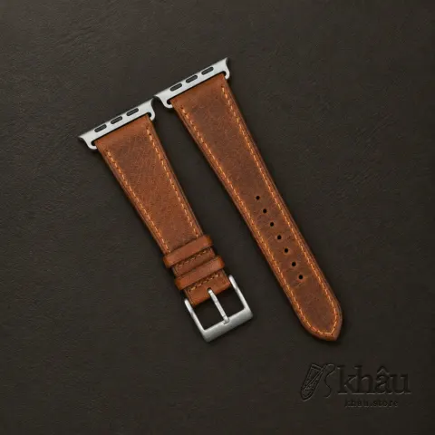 Golden Brown Waxed Badalassi Carlo Leather Apple Watch Ultra Band — front view
