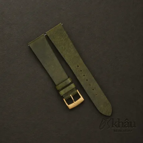 Vintage Dark Olive Pueblo Badalassi Carlo Leather Watch Strap — front view
