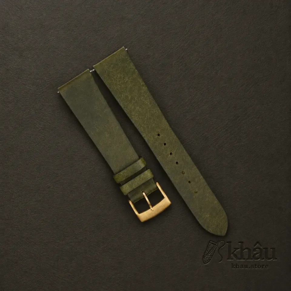 Vintage Dark Olive Pueblo Badalassi Carlo Leather Watch Strap — front view