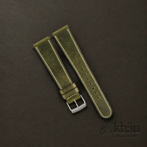 Micro Stitch Olive Waxed Badalassi Carlo Leather Watch Strap — front view
