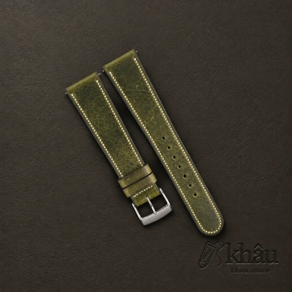 Micro Stitch Olive Waxed Badalassi Carlo Leather Watch Strap — front view