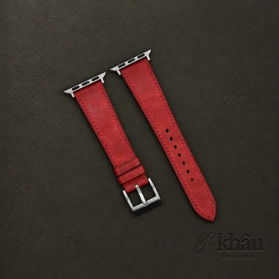 Red Maya Leather Apple Watch Band — front view