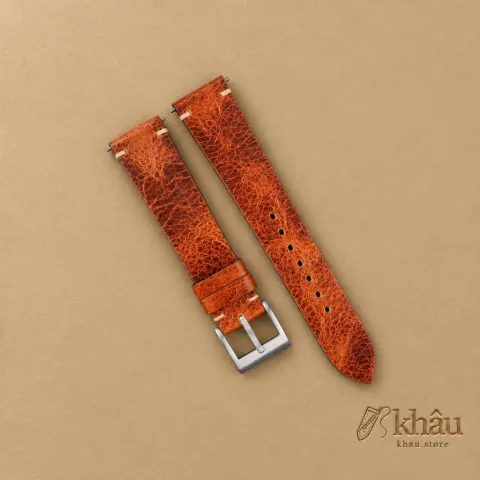 Vintage Dark Brown Waxed Leather Side-Stitch Watch Strap — front view