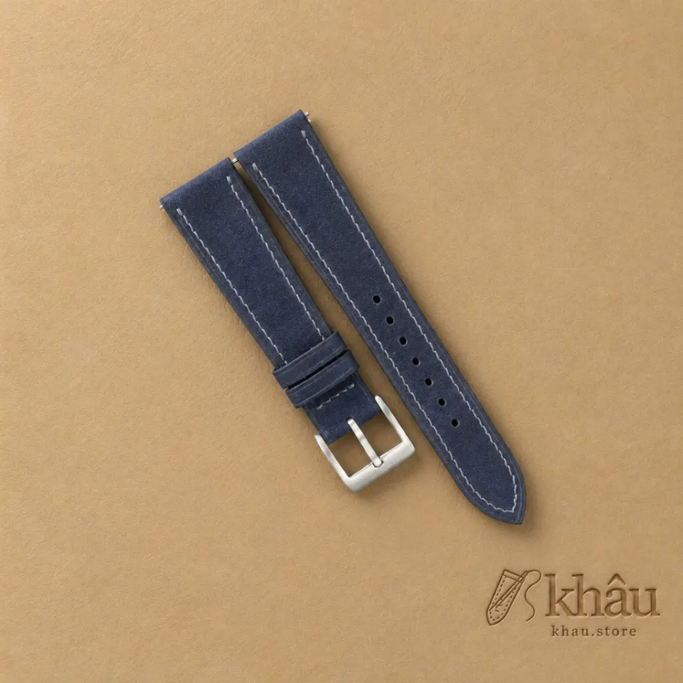 Navy Nubuck Leather Watch Strap — front view