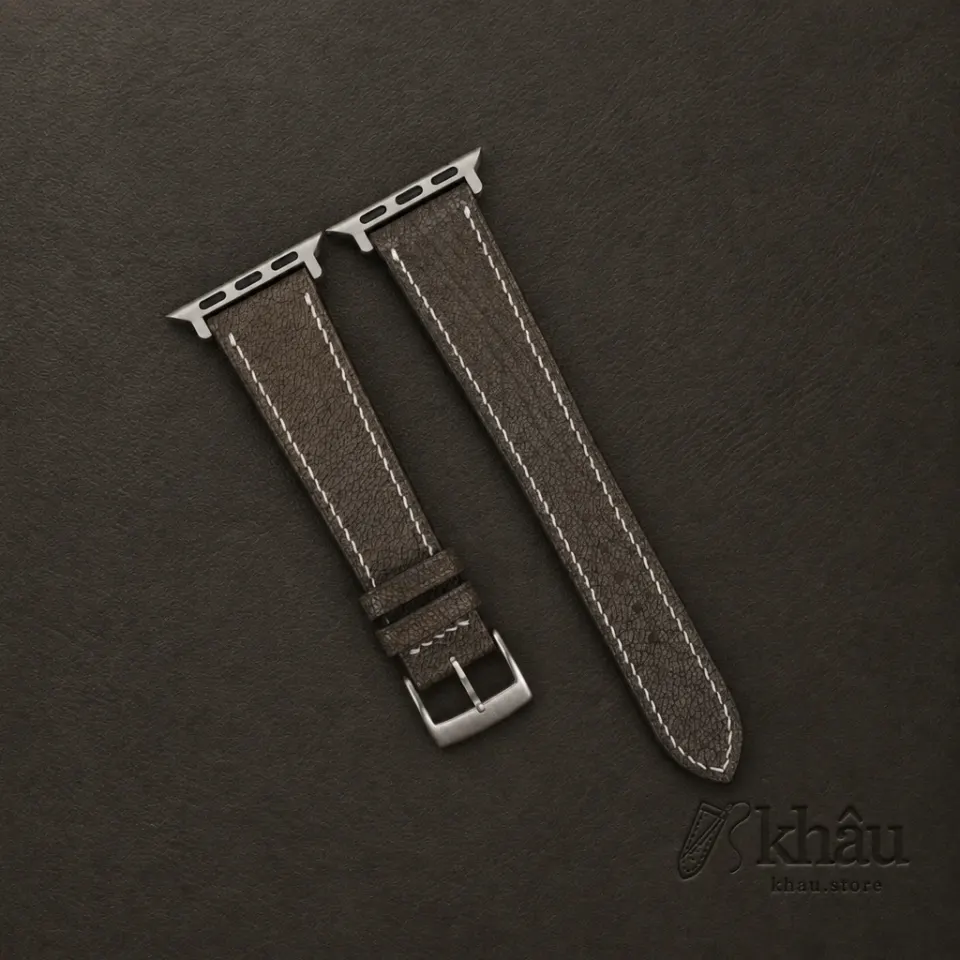 Brown Alran Fat Nat Chevre Goat Leather Apple Watch Band — front view
