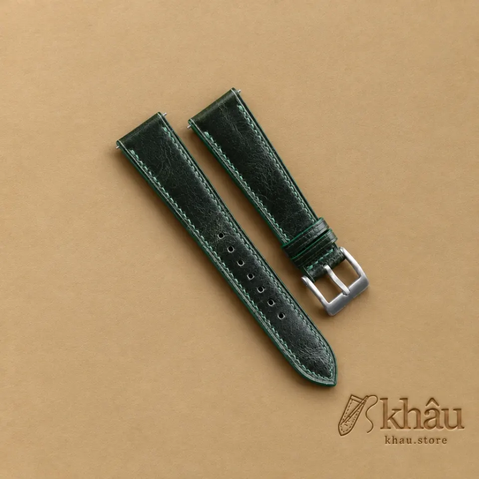 Forest Waxed Leather Watch Strap — front view