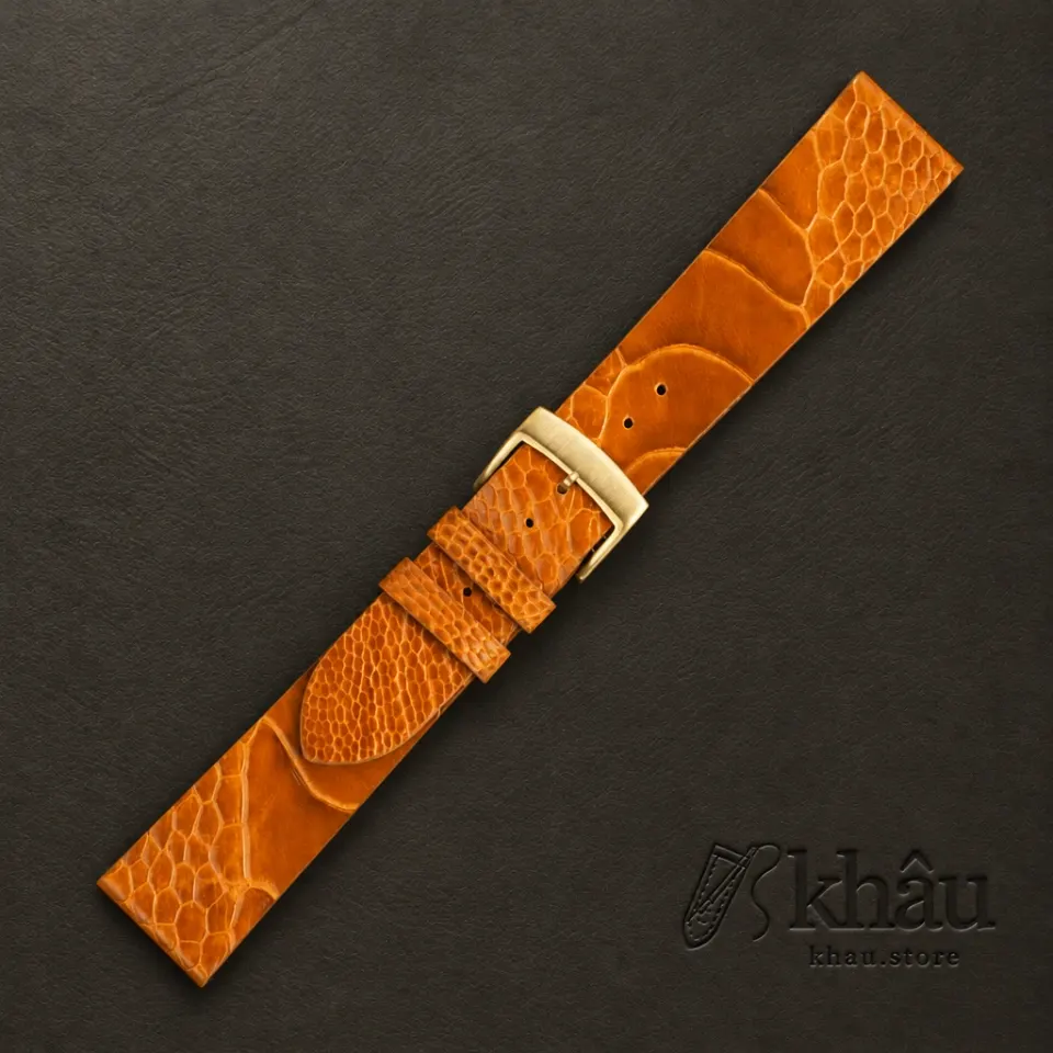 Vintage Cognac Ostrich Leg Leather Watch Strap — additional view