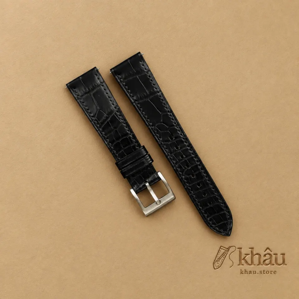 Black Alligator Leather Watch Strap — front view